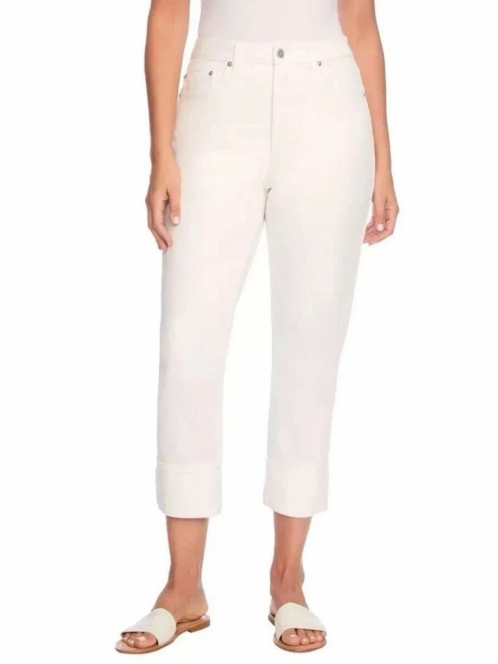 Frye White Cropped Cuffed Ankle Pants-High Rise
